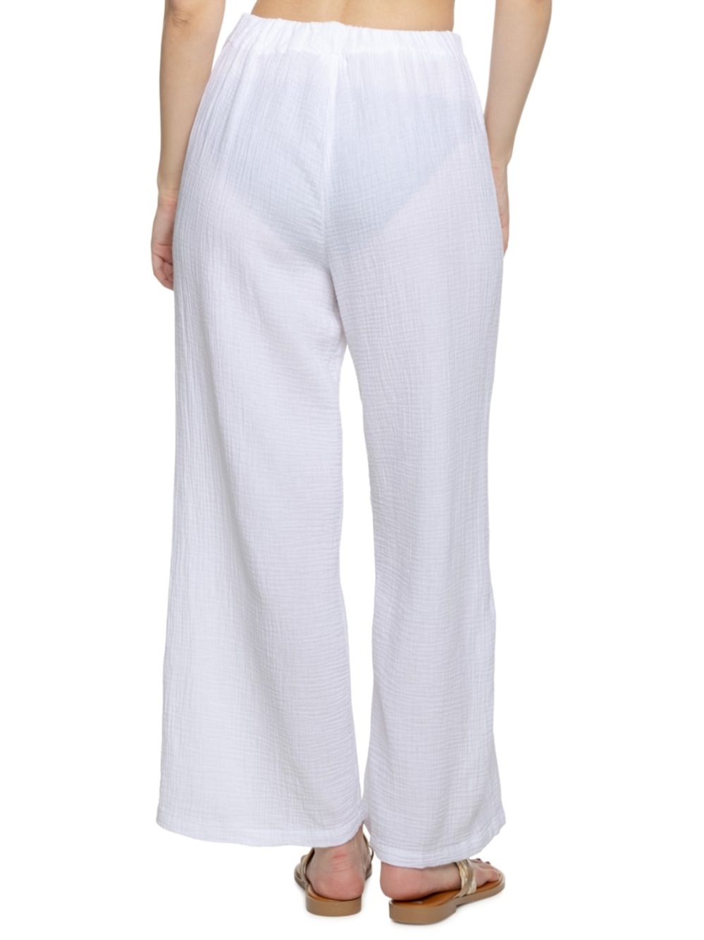 4OD White Cotton Gauze Beach Swim Cover Up Drawstring Pants - Picture 2 of 9